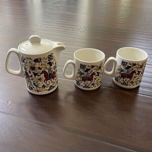 VTG Rare Villeroy & Boch Luxembourg Troubadour Porcelain Teapot & 2 cups NWOT